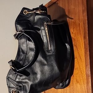 Black vinyl leather feel bag, large open interior space
